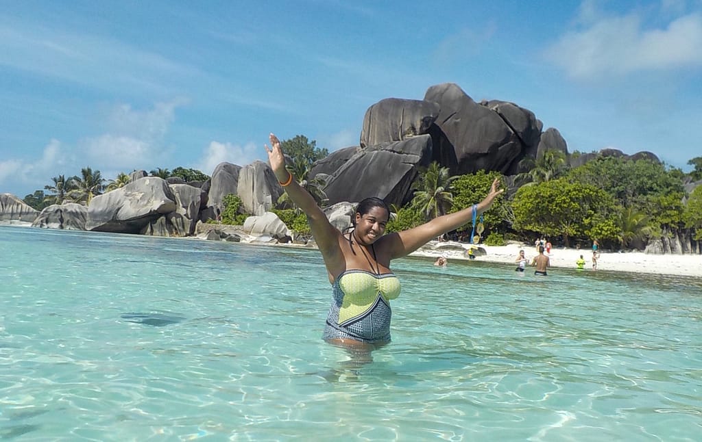 Me enjoying the beautiful La Digue beach!