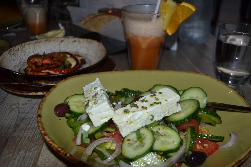 Nom nom, Greek Salad and fried feta deliciousness. 