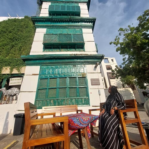 Nicole relaxing in Jeddah's Old Town.