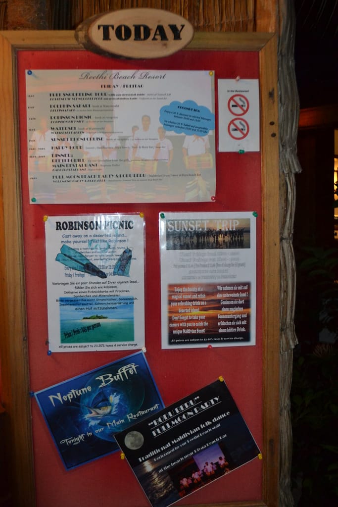 Daily lineup and signup boards for events are located in the lobby.